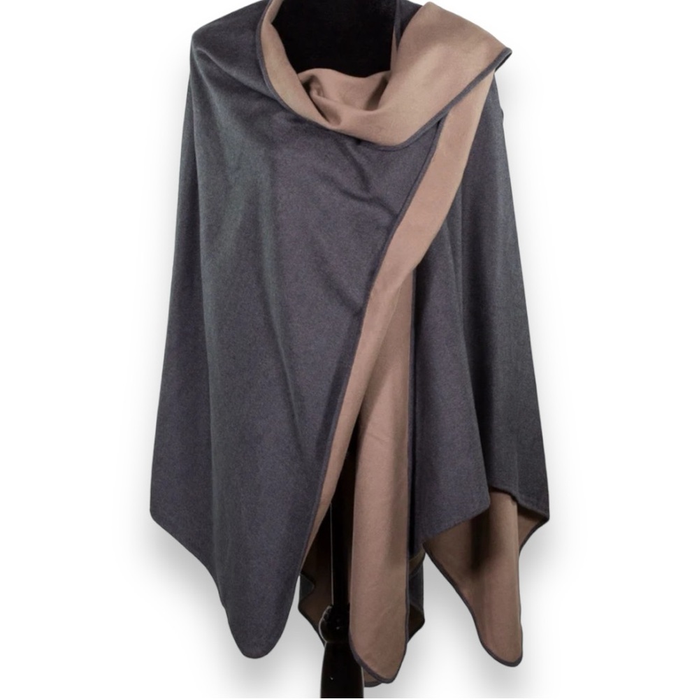 Chelsey by Joseph Brushed Silk Cape One Size in Charcoal Gray and Taupe